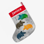 Speelse veelkleurige dinosaurussen op zilver grote kerstsok (Achterkant (Hangend))