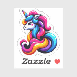 Speelse veelkleurige Puffy Unicorn-pleister Sticker
