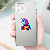 Speelse veelkleurige Puffy Unicorn-pleister Sticker (Telefoon)