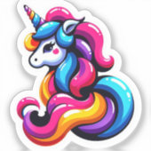 Speelse veelkleurige Puffy Unicorn-pleister Sticker (Voorkant)