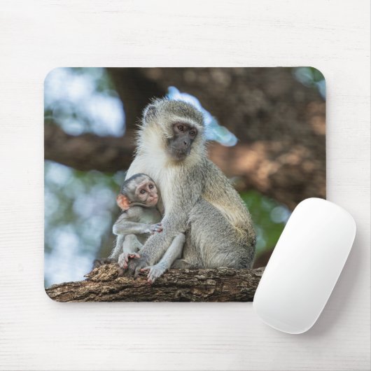 Speelse Vervet Monkey Afrikaanse Fotografie Muismat (Met muis)