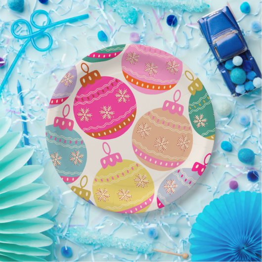 Speelse vintage kerstballen papieren bordje (Feest)