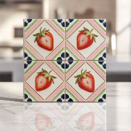 Speelse Vintage Kitsch Pastel Aardbei  Tegeltje