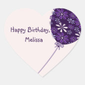 Speelse Violet Blush Balloon Happy Birthday Hart Sticker (Voorkant)