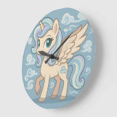 Speelse Vliegende Pony Wandklok – Cute Pastel Peg (Hoek)