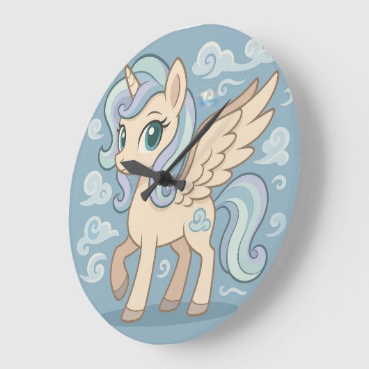 Speelse Vliegende Pony Wandklok – Cute Pastel Peg (Hoek)