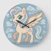 Speelse Vliegende Pony Wandklok – Cute Pastel Peg (Voorkant)