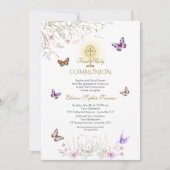 Speelse Vlinder Wildbloemen Eerste Heilige Communi Kaart (Voorkant)