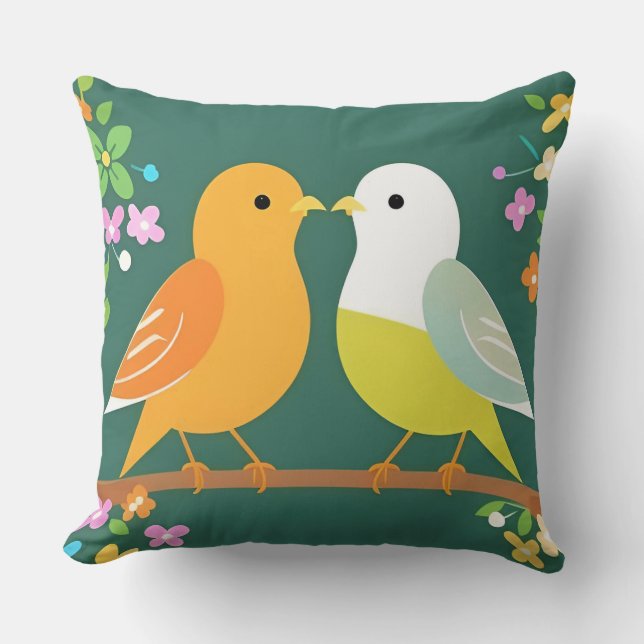 Speelse Vogel Worp Kussen Cartoon Natuur Stijl (Voorkant)