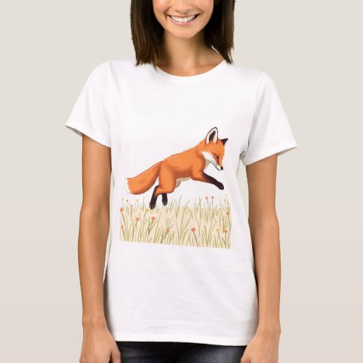 Speelse Vos in de Weide 🦊 T-shirt (Voorkant)