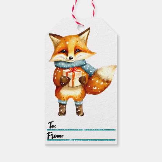 Speelse vos kerstcadeau label cadeaulabel (Achterkant)