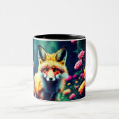 Speelse vos te midden van bloesems tweekleurige koffiemok (Voorkant rechts)