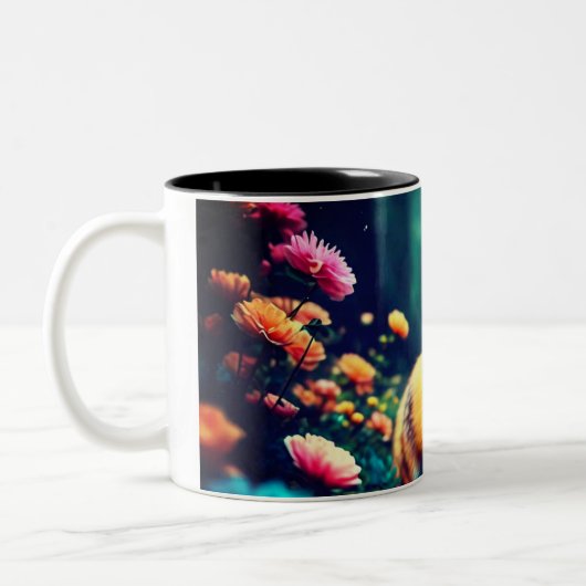 Speelse vos te midden van bloesems tweekleurige koffiemok (Links)