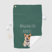Speelse Vrolijke Corgi 'Kwispelend voor Birdies' P Golfhanddoek (Insitu)