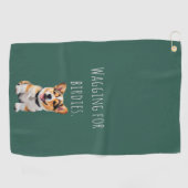 Speelse Vrolijke Corgi 'Kwispelend voor Birdies' P Golfhanddoek (Horizontaal)