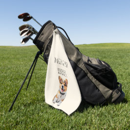 Speelse vrolijke Corgi 'Kwispelend voor Birdies' P Golfhanddoek