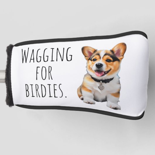 Speelse Vrolijke Corgi 'Kwispelend voor Birdies' P Golfheadcover (Voorkant)