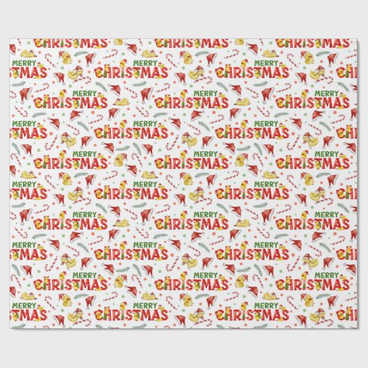 Speelse vrolijke kerst - Schattigee kerst Cadeaupapier (Vlak)