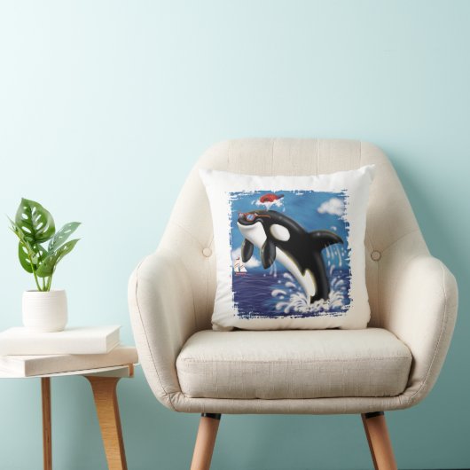 Speelse Walvis – Leuke Ocean Art voor witte kinder Kussen (Stoel)