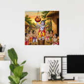 Speelse warme etnische Bala Krishna Boter Diebstal Poster (Thuiskantoor)