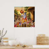 Speelse warme etnische Bala Krishna Boter Diebstal Poster (Keuken)
