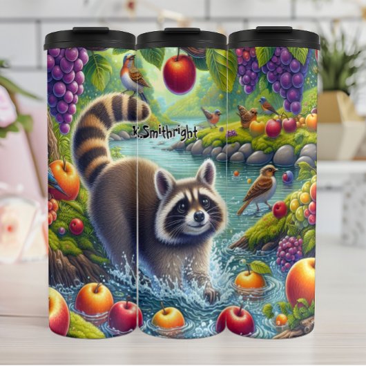 Speelse Wasbeer in Fruit River Thermosbeker