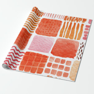 Speelse watercolor vierkanten Warm Boho Abstract Cadeaupapier