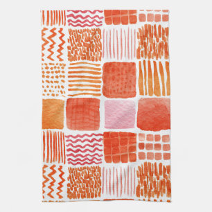 Speelse watercolor vierkanten Warm Boho Abstract Theedoek