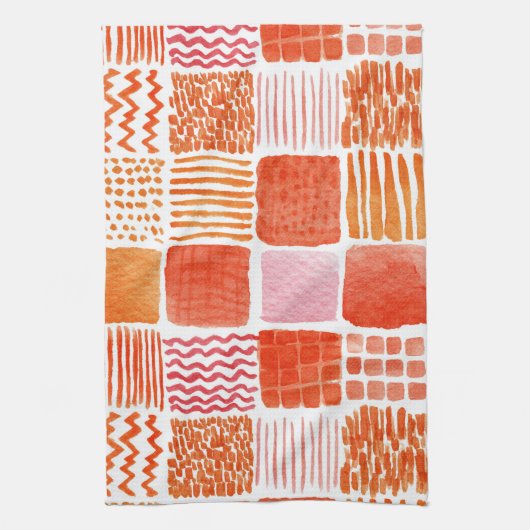 Speelse watercolor vierkanten | Warm Boho Abstract Theedoek (Verticaal)