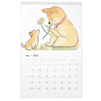 Speelse Waterverf AI Gegenereerde Shiba Inu Kalender