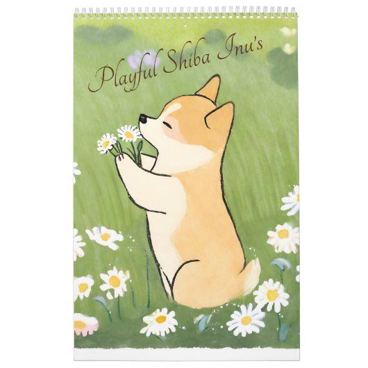 Speelse Waterverf AI Gegenereerde Shiba Inu Kalender (Hoes)