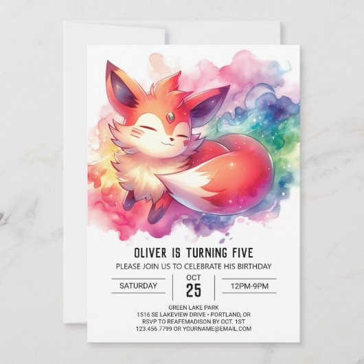 Speelse Waterverf Fox Verjaardag Kaart (Voorkant)