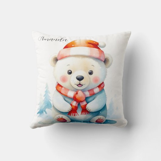Speelse Waterverf Kerst Polar Beer Kussen (Achterkant)