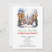 Speelse waterverf kerstscene uitnodiging (Voorkant)