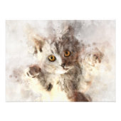 Speelse Waterverf Kitten met Helder Barnsteen Kleu Foto Afdruk (Voorkant)