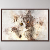 Speelse Waterverf Kitten met Helder Barnsteen Kleu Foto Afdruk