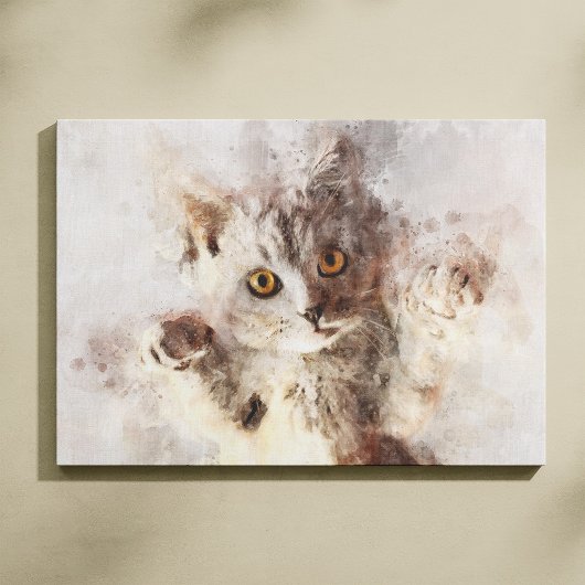 Speelse waterverf kitten met heldere amber ogen canvas afdruk
