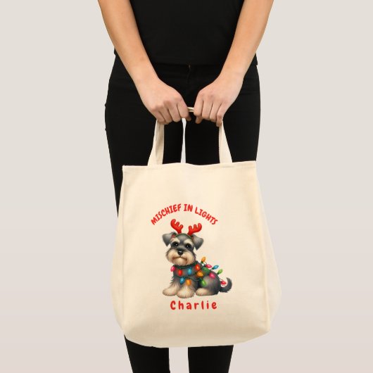 Speelse Waterverf Miniatuur Schnauzer Feesthond Tote Bag (Voorkant (product))