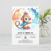 Speelse Waterverf Monkey Verjaardag Kaart (Staand voorkant)
