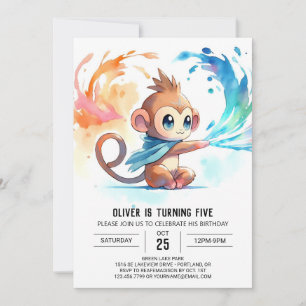 Speelse Waterverf Monkey Verjaardag Kaart