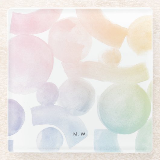 Speelse Waterverf Patroon Onderzetter met Initiale Glazen Onderzetter (Voorkant)
