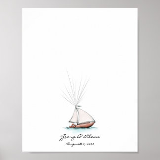 Speelse Waterverf Ship Fingerprint Gastenboek Poster