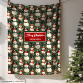 Speelse Waterverf Sneeuwman Deep Sage Green Red Fleece Deken