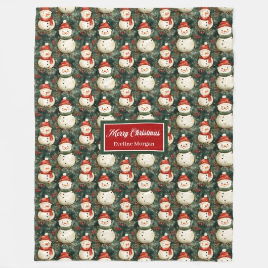 Speelse Waterverf Sneeuwman Deep Sage Green Red Fleece Deken (Voorkant)
