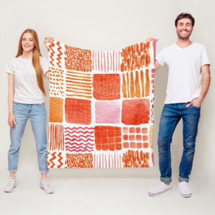 Speelse Waterverf Vierkanten Warm Boho Abstract Fleece Deken