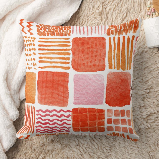 Speelse waterverf vierkanten | Warm Boho Abstract Kussen (Deken)