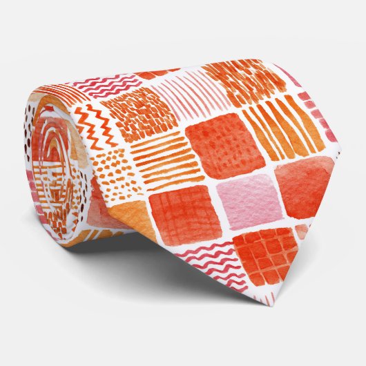 Speelse waterverf vierkanten | Warm Boho Abstract Stropdas (Opgerold)