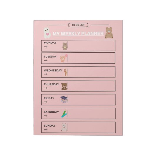 Speelse wekelijkse plannerpagina notitieblok (Linkerzijde)