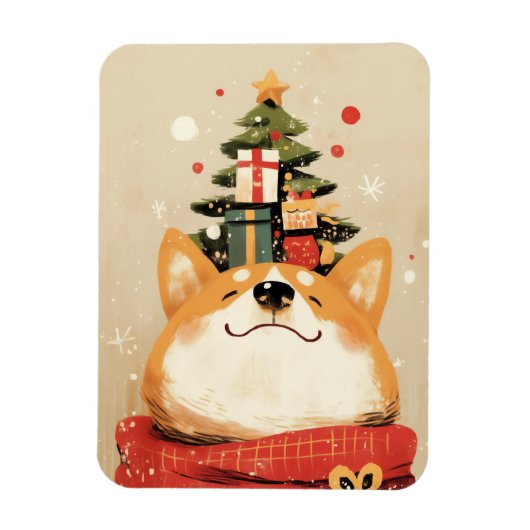 Speelse Welsh Corgi met Kerstversiering Magneet (Verticaal)
