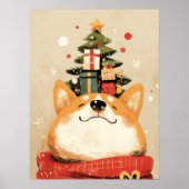 Speelse Welsh Corgi met Kerstversiering Poster (Voorkant)